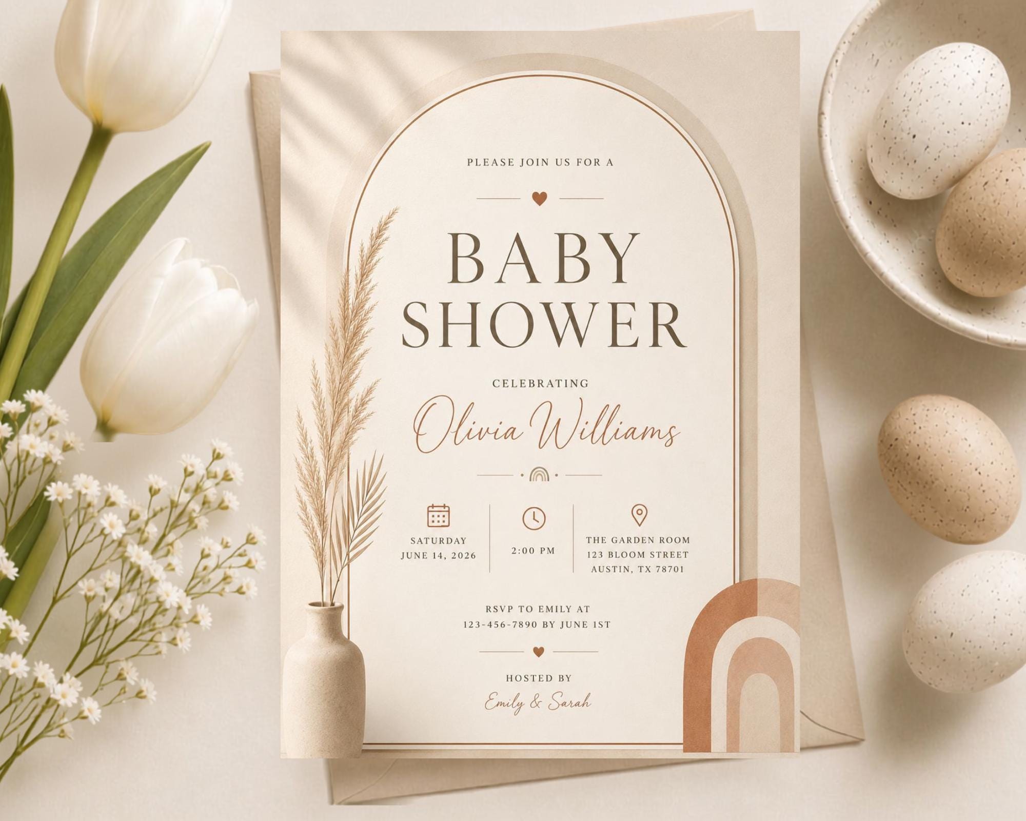 Boho Baby Shower Invitation Template preview 3