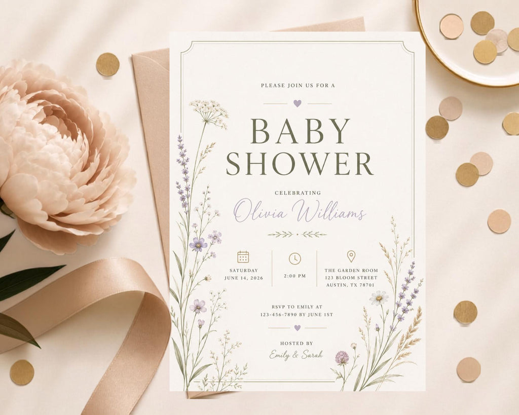 Wildflower Baby Shower Invitation Template preview 2