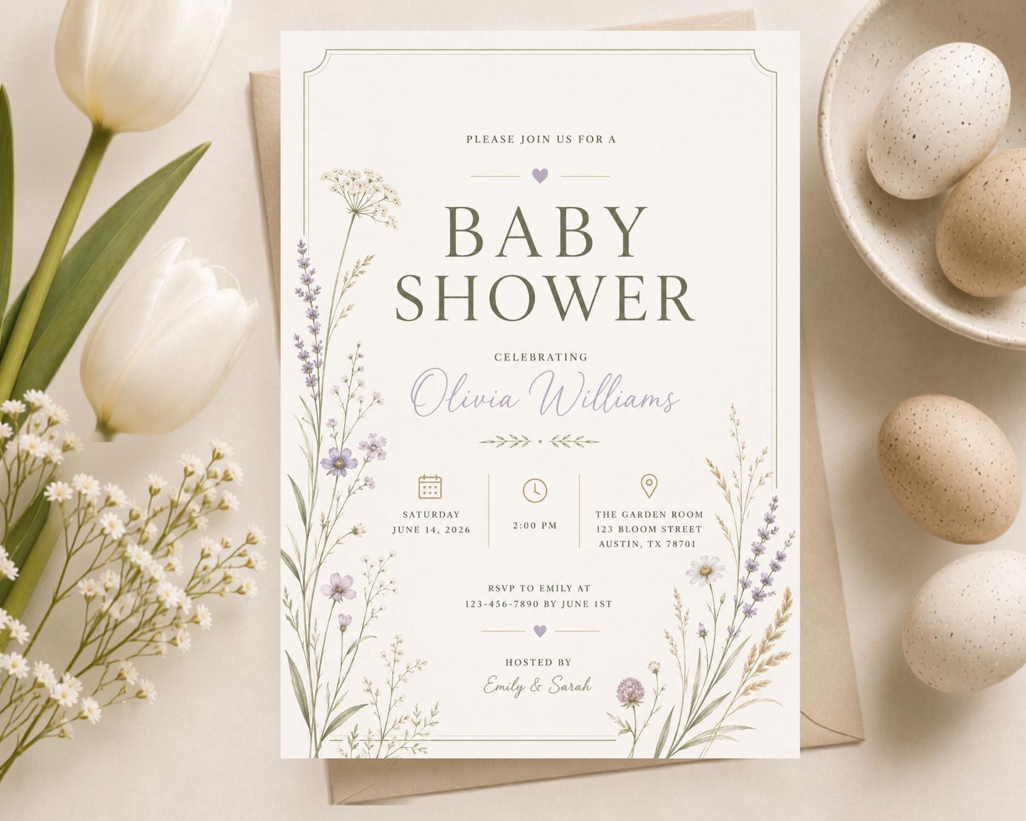 Wildflower Baby Shower Invitation Template preview 4