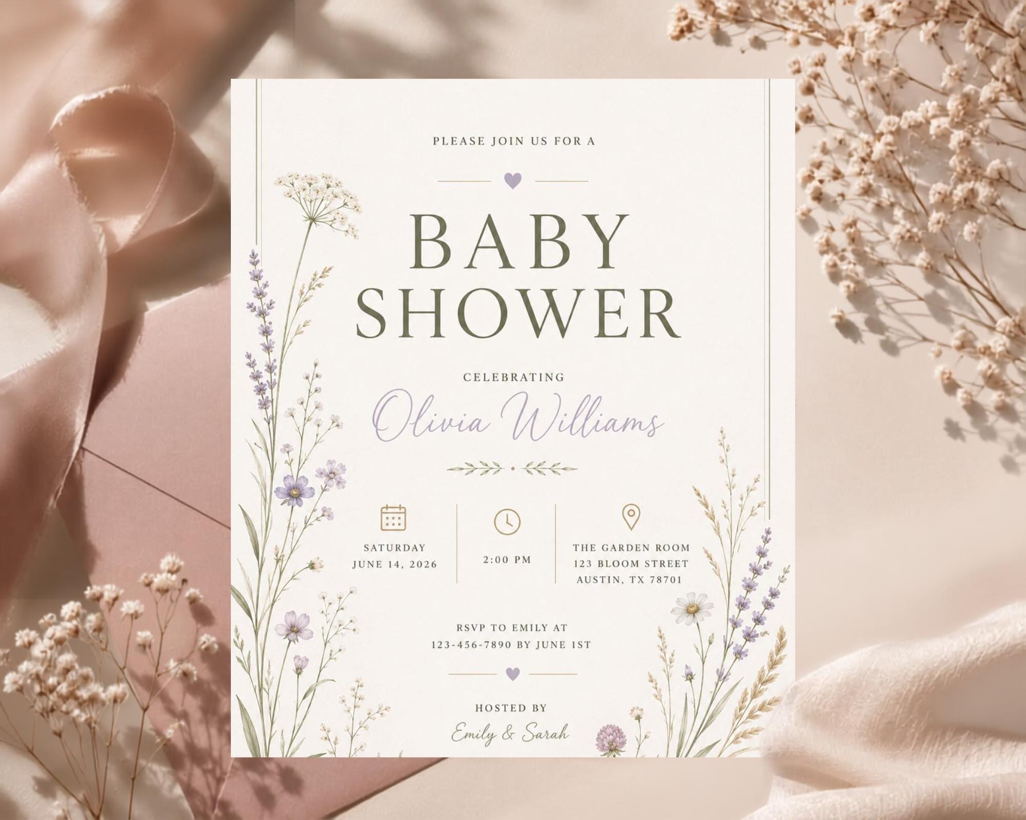 Wildflower Baby Shower Invitation Template preview 7