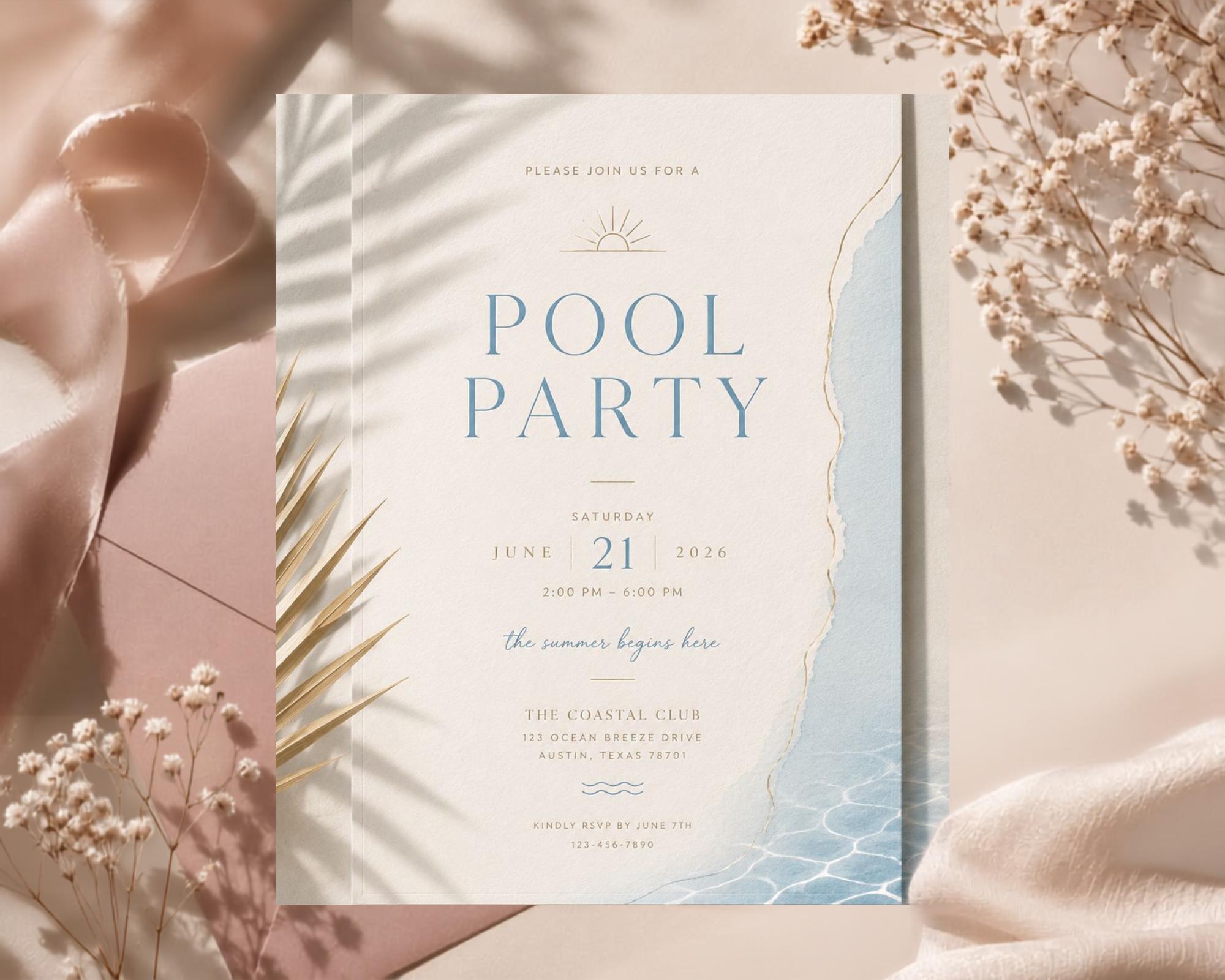 Pool Party Invitation Template preview 1