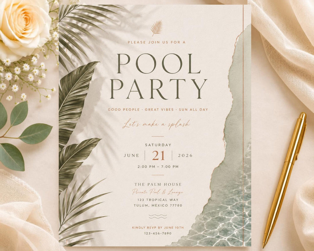 Tropical Pool Party Invitation Template preview 3
