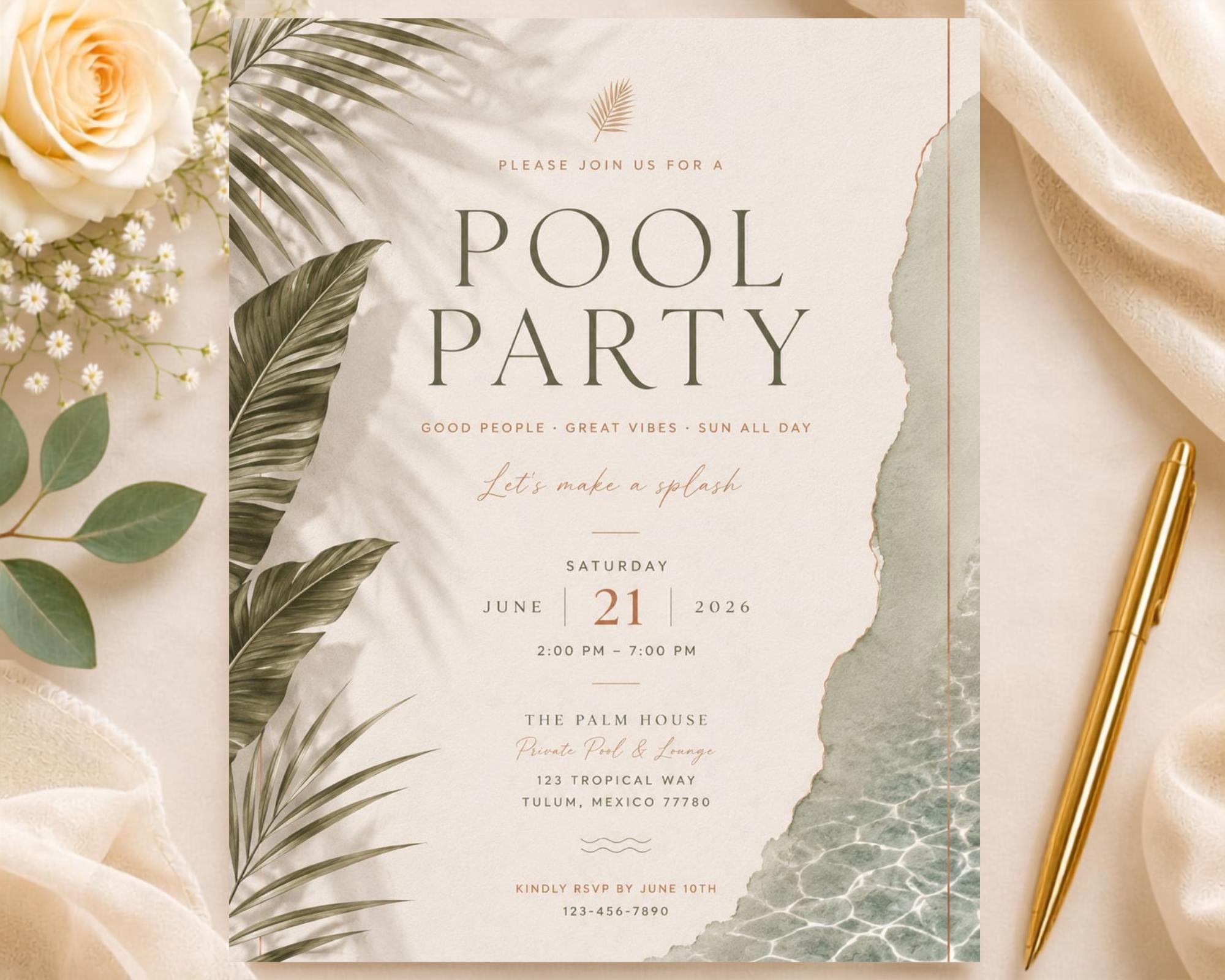 Tropical Pool Party Invitation Template preview 3