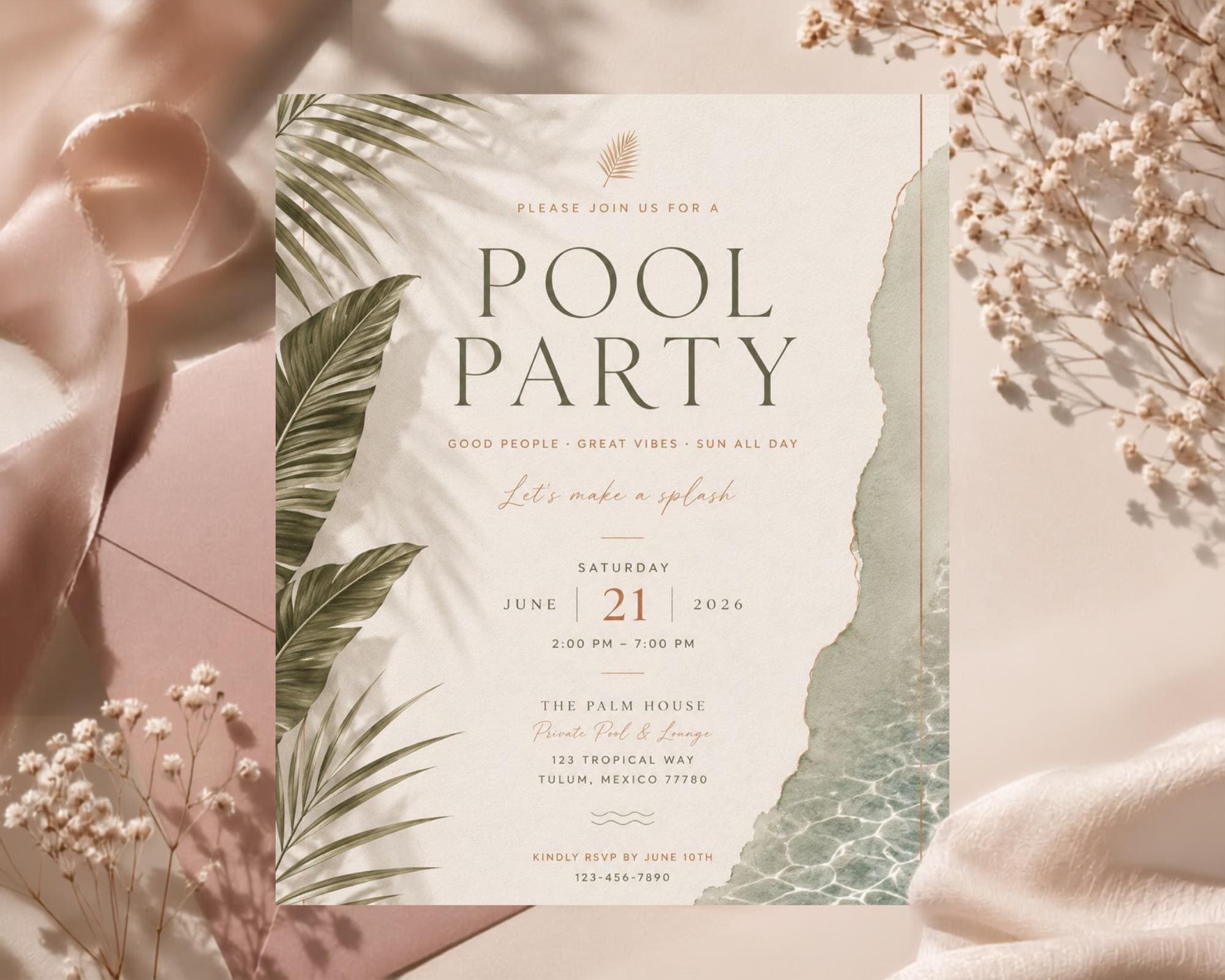 Tropical Pool Party Invitation Template preview 8