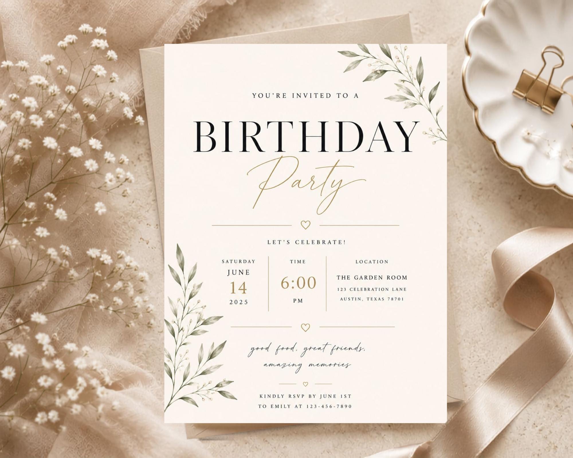 Botanical Birthday Invitation Template preview 4