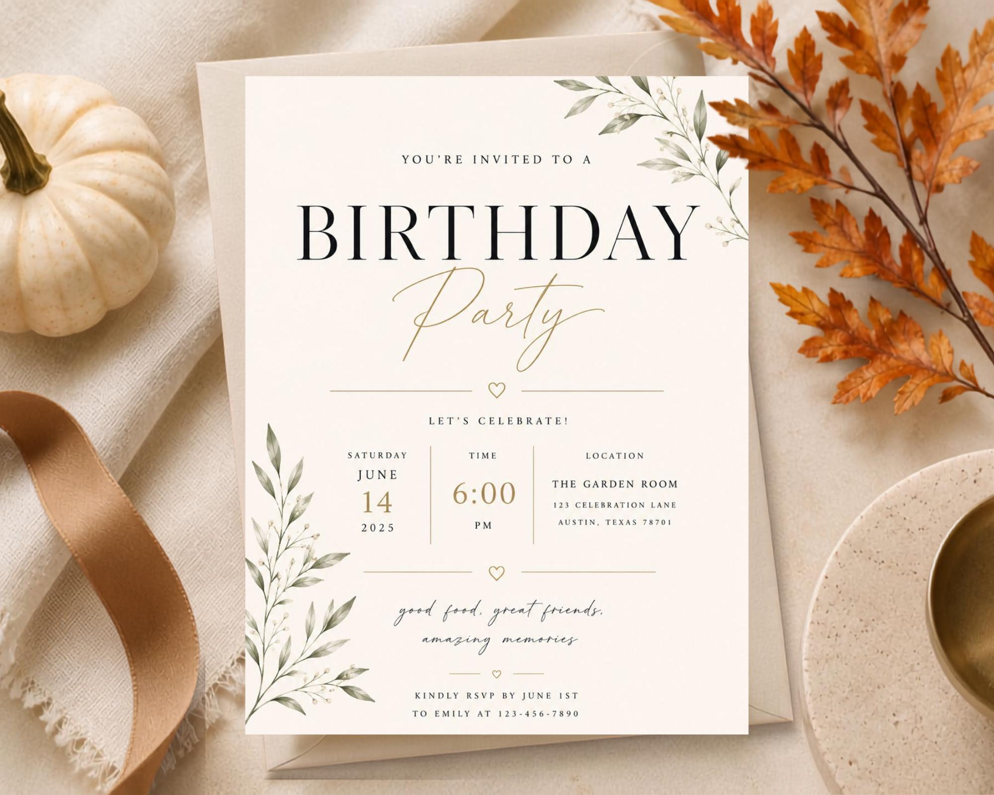 Botanical Birthday Invitation Template preview 6