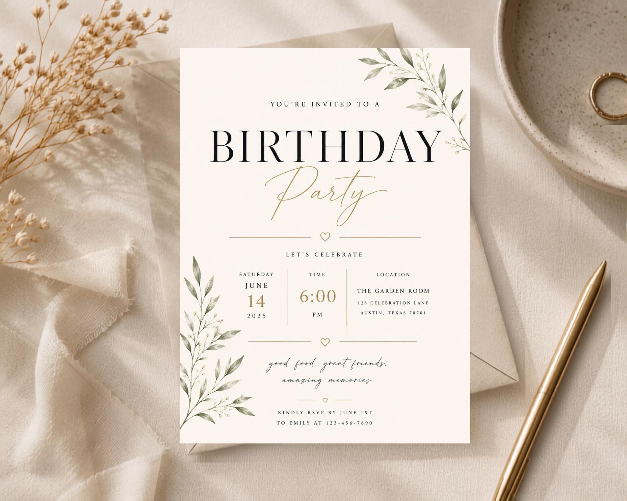 Botanical Birthday Invitation Template preview 5