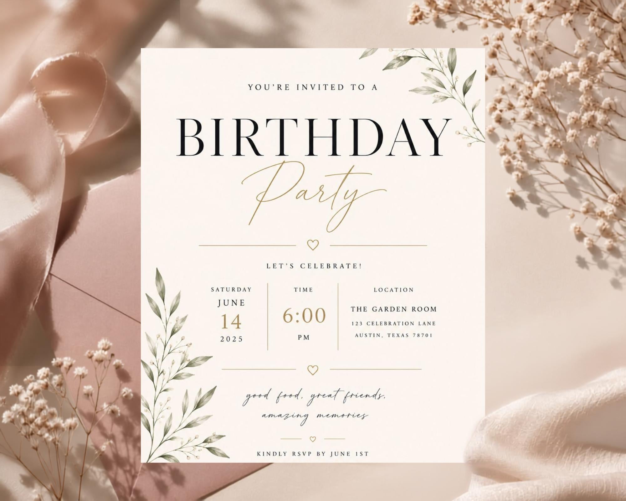 Botanical Birthday Invitation Template preview 8