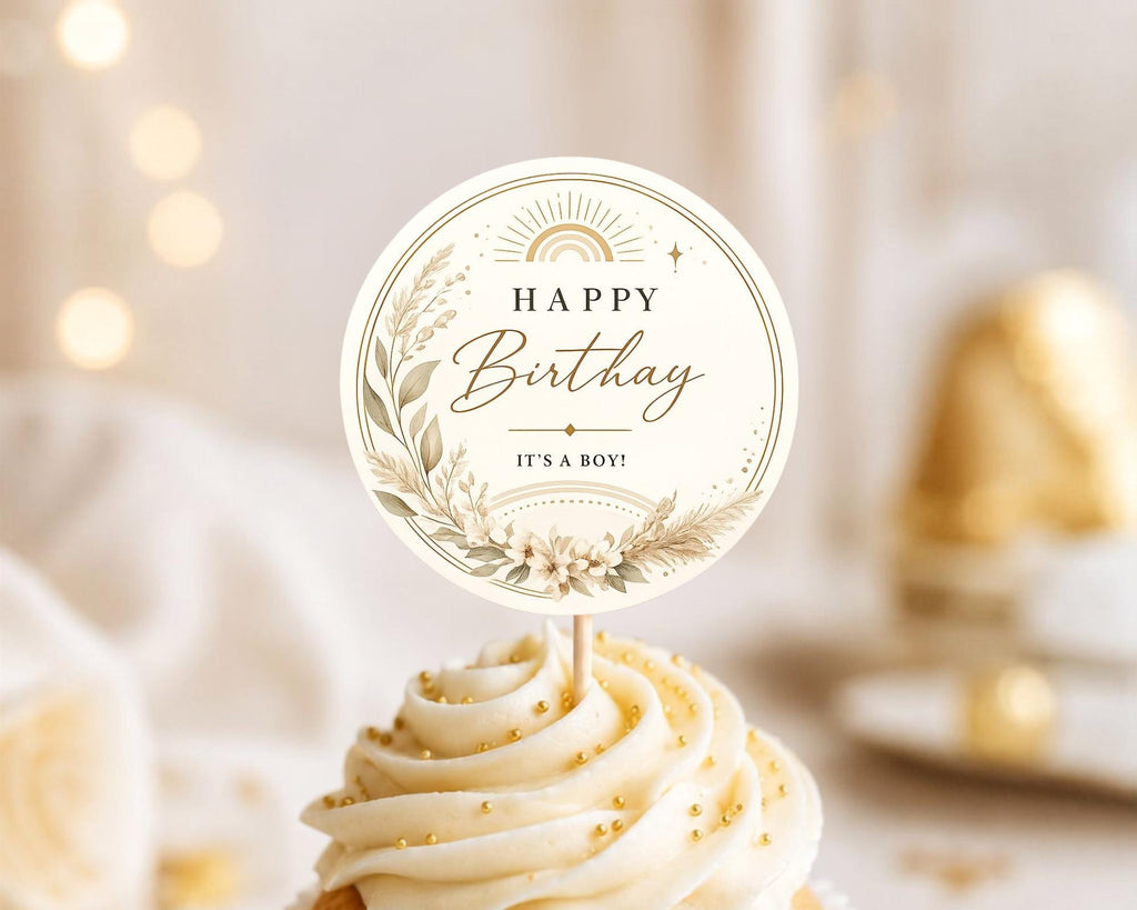 Botanical Birthday Cupcake Topper Template preview 1