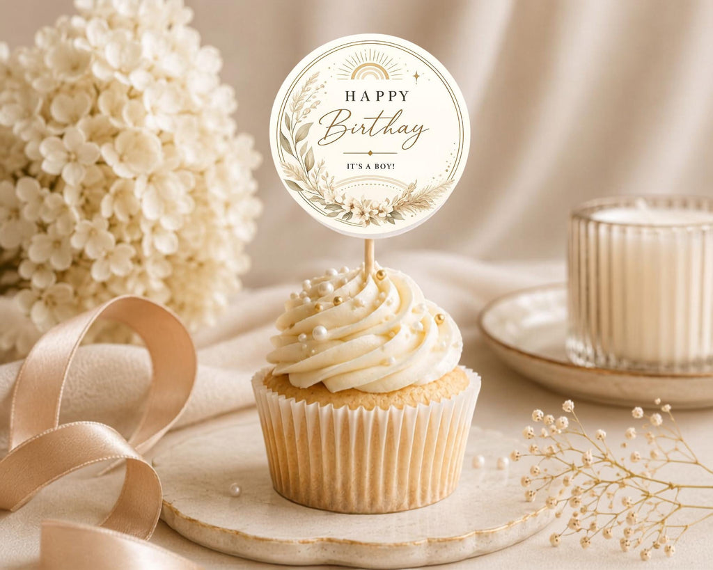 Botanical Birthday Cupcake Topper Template preview 4