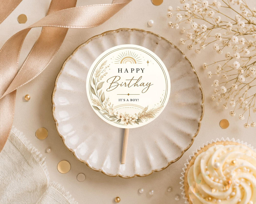 Botanical Birthday Cupcake Topper Template preview 5
