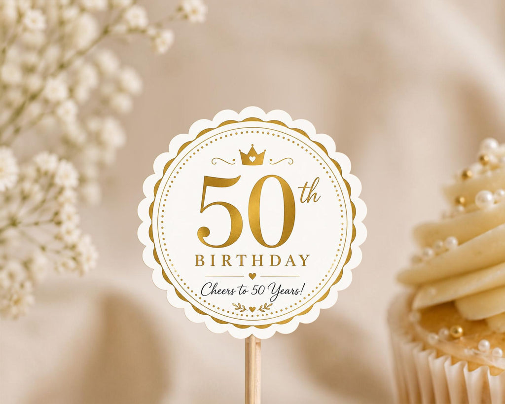 Gold Birthday Cupcake Topper Template preview 1