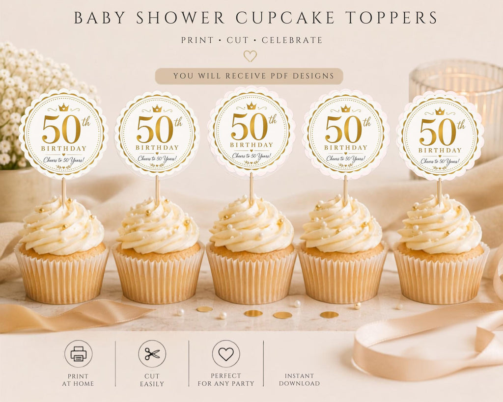 Gold Birthday Cupcake Topper Template preview 4