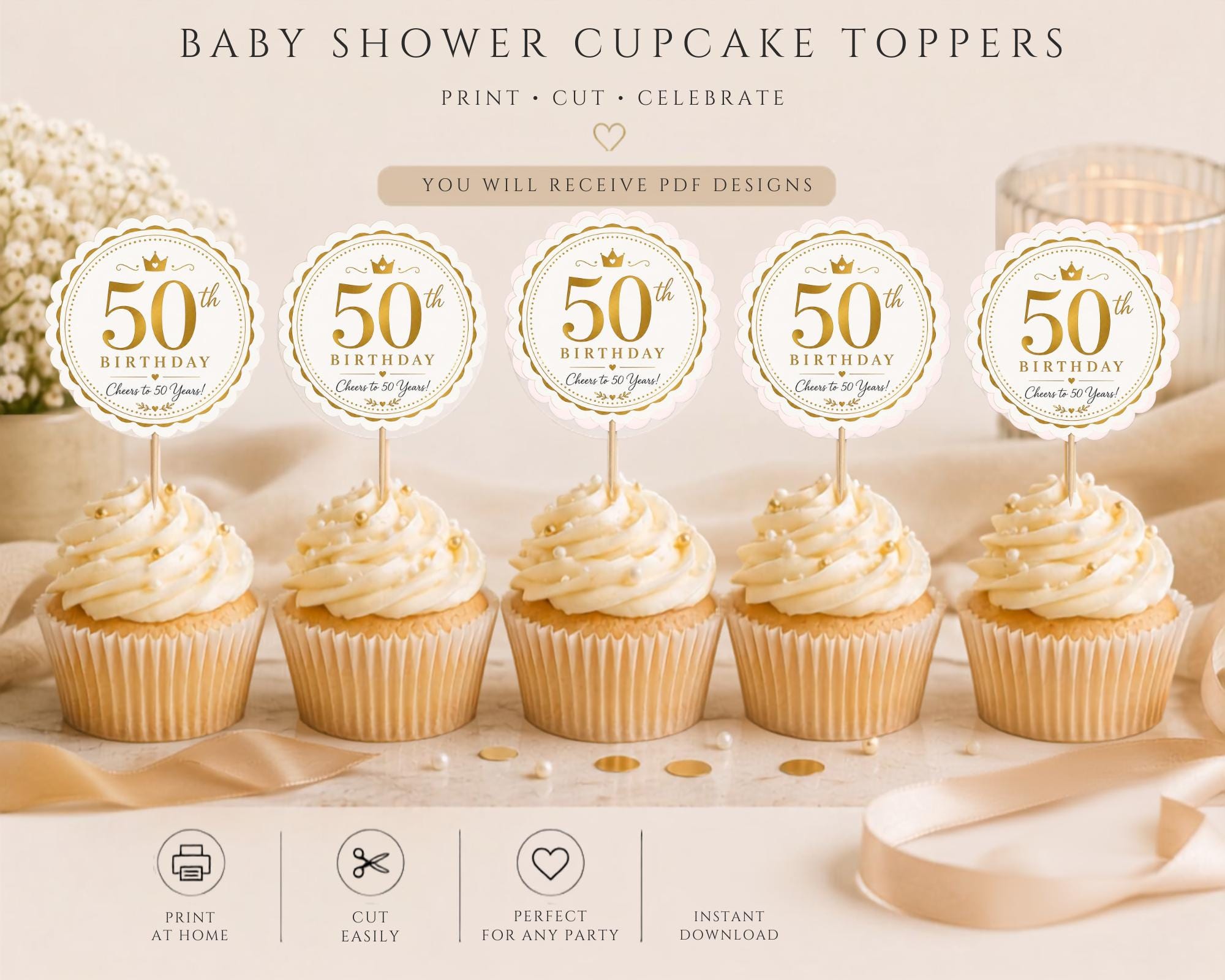 Gold Birthday Cupcake Topper Template preview 4