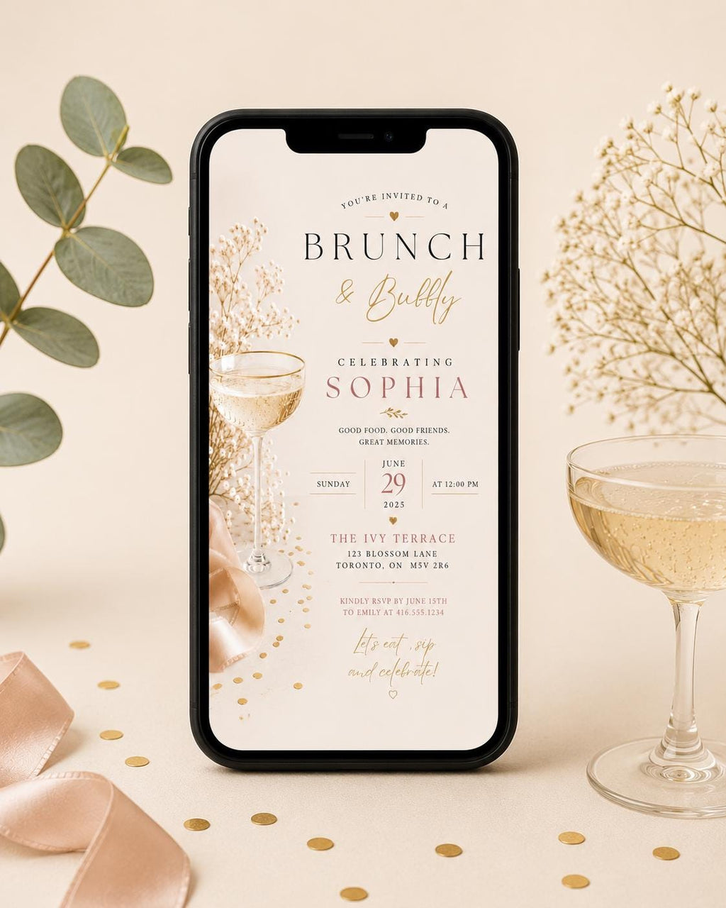 Brunch and Bubbly Invitation Template preview 2