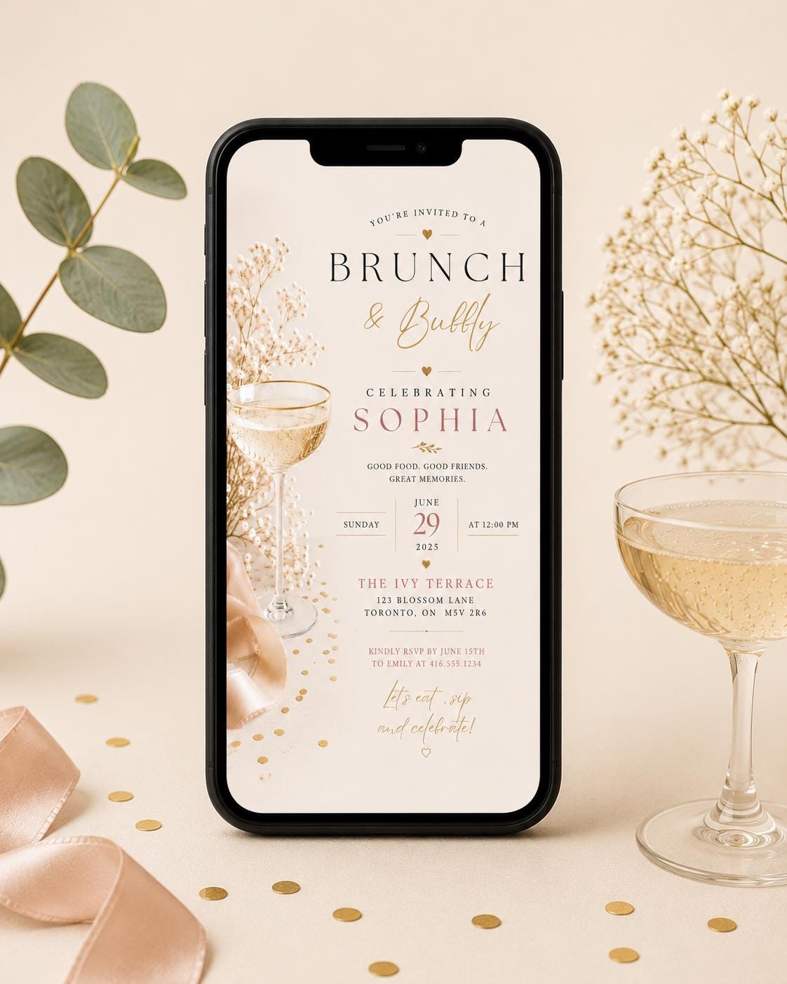 Brunch and Bubbly Invitation Template preview 2