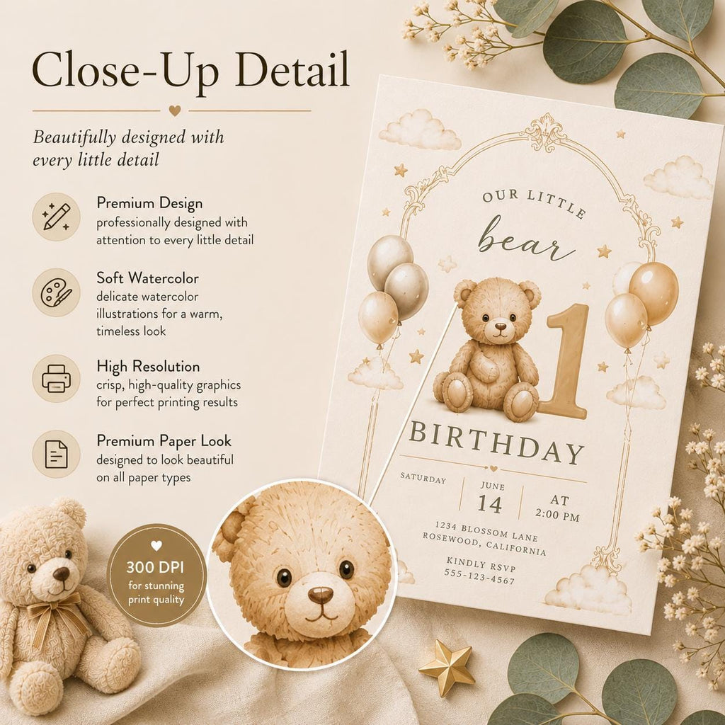 Beary First Birthday Invitation preview 7