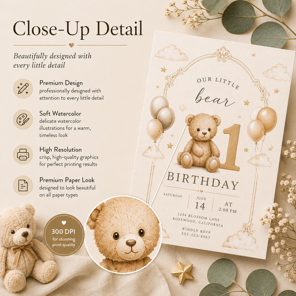 Beary First Birthday Invitation preview 7