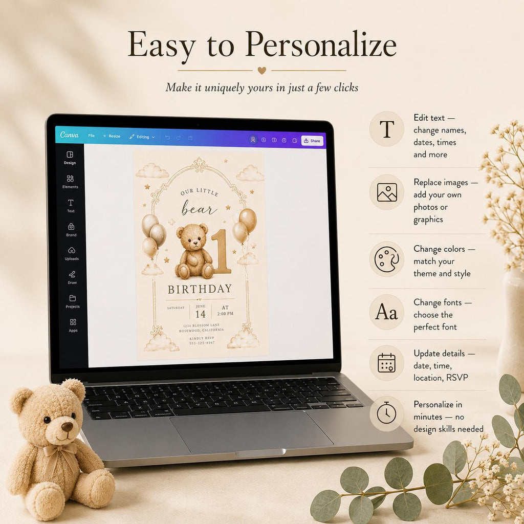 Beary First Birthday Invitation preview 5