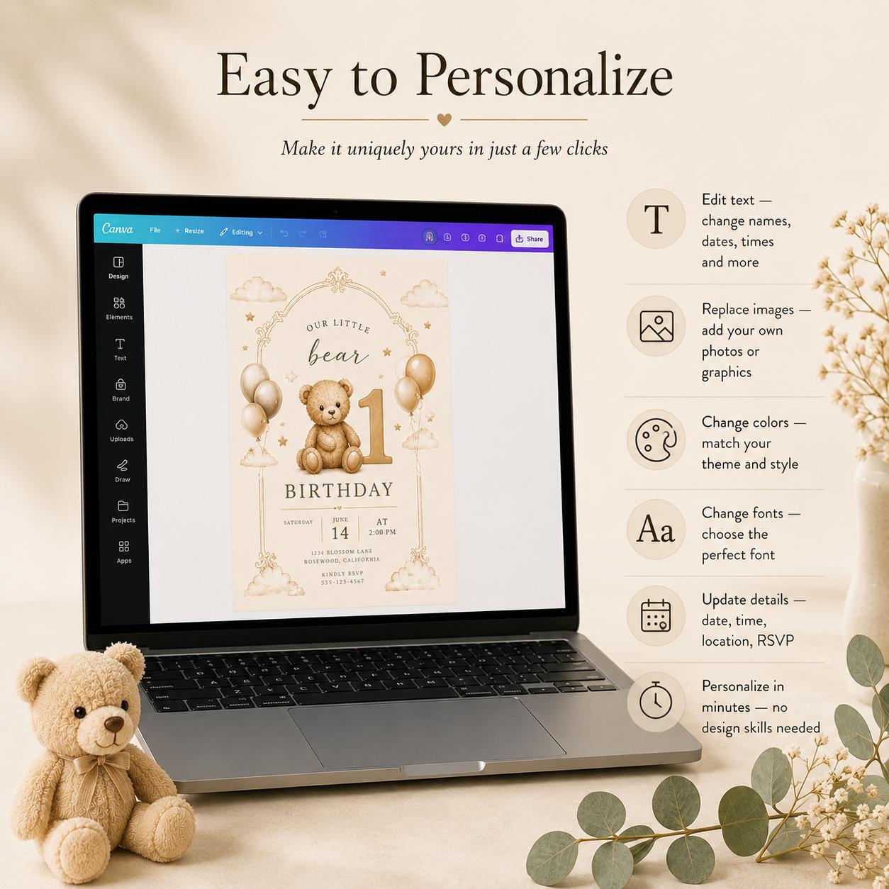 Beary First Birthday Invitation preview 5