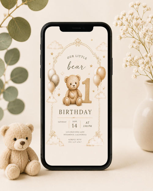 Beary First Birthday Invitation preview 2
