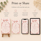 Pink Bow 1st Birthday Invitation Girl – printable template preview 6