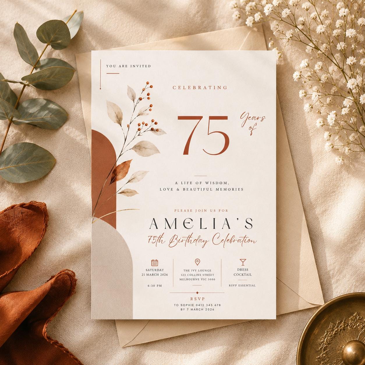 75th Birthday Invitation Template preview 1