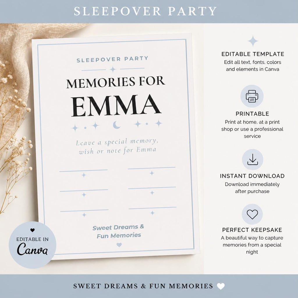 Sleepover Party Memory Wishes Card preview 1