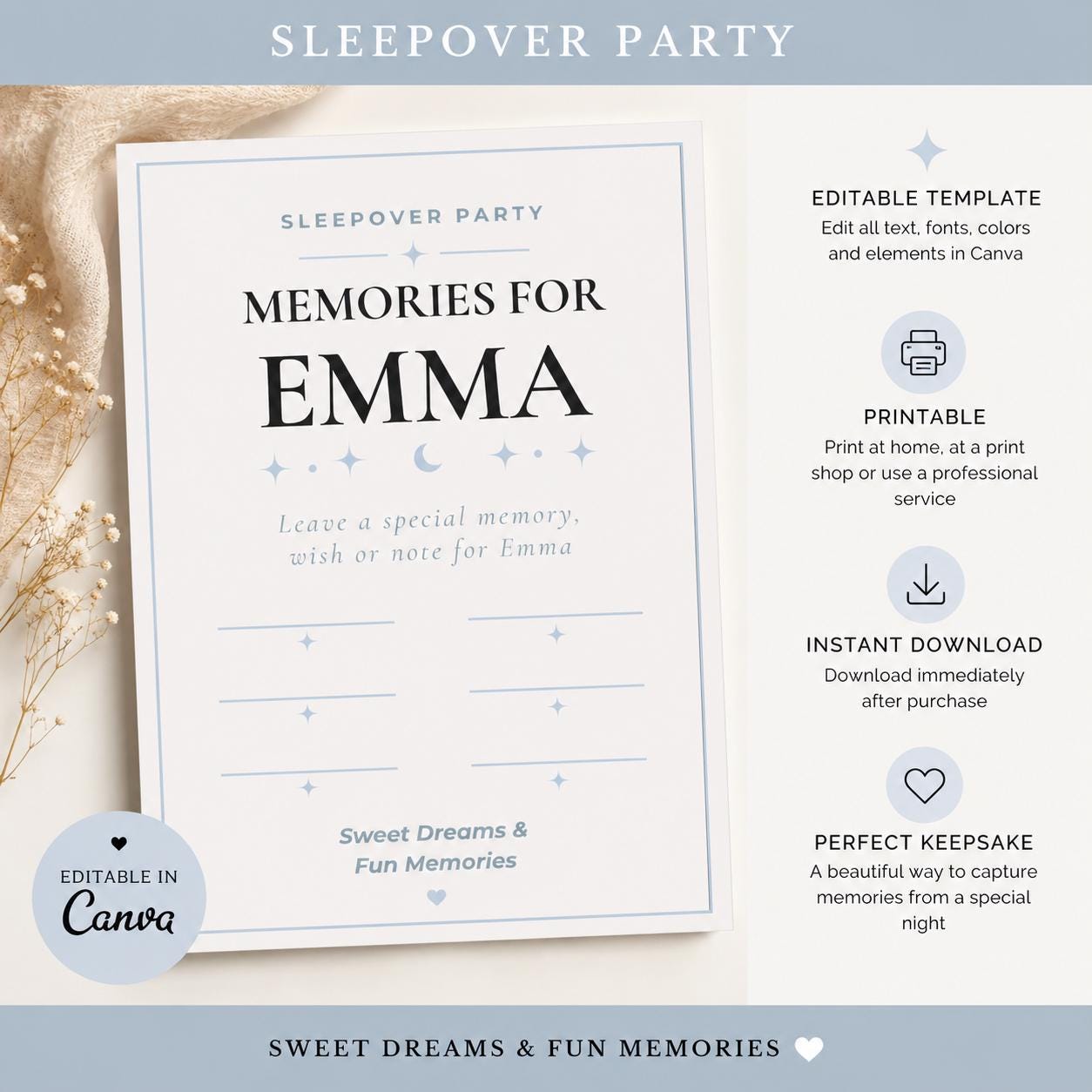 Sleepover Party Memory Wishes Card preview 1