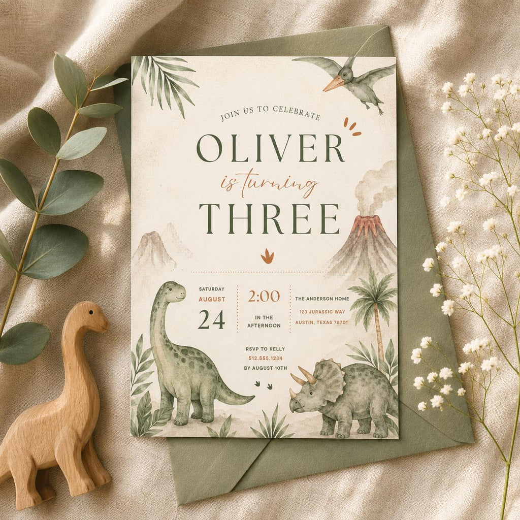 Dinosaur Birthday Invitation Boy – printable template preview 1