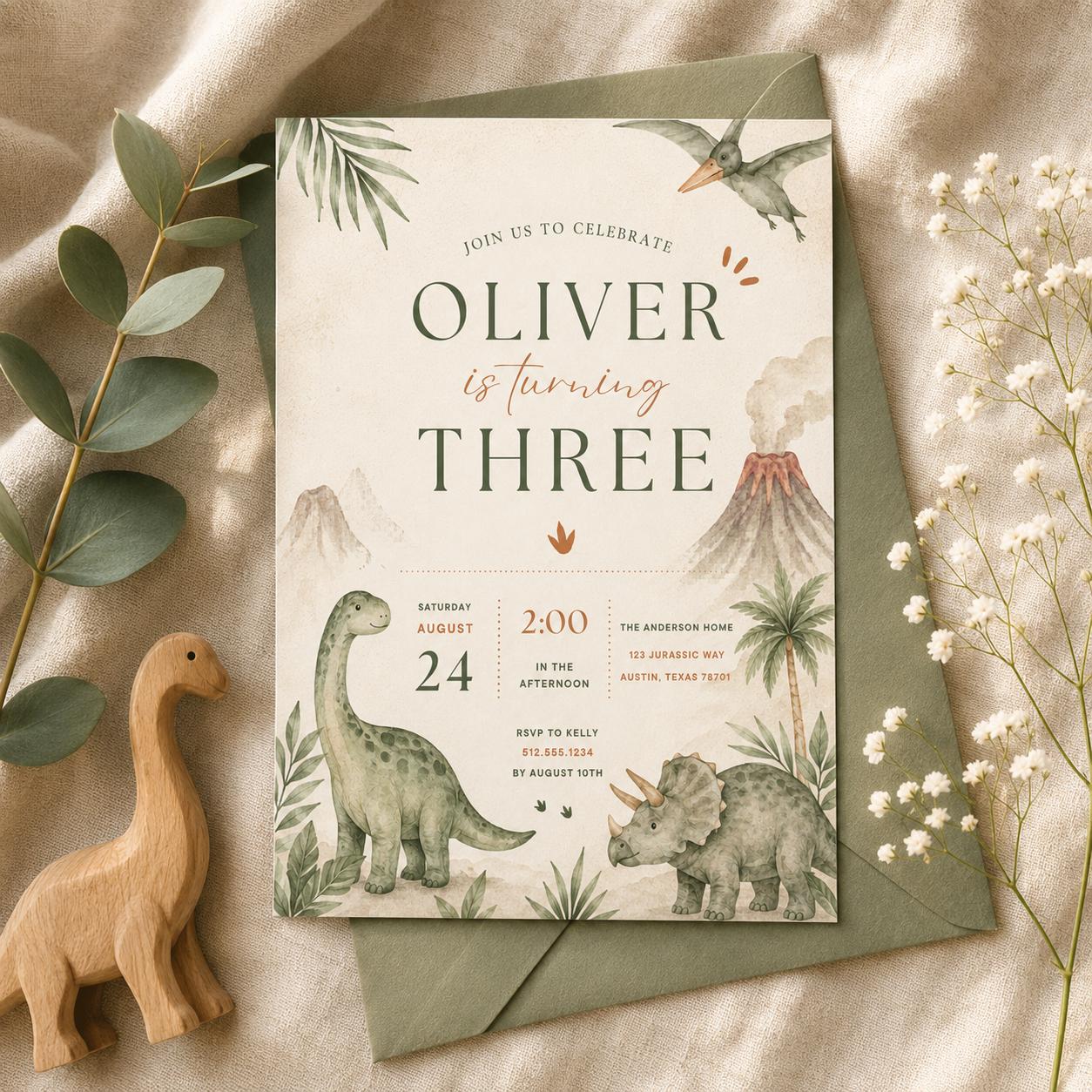 Dinosaur Birthday Invitation Boy – printable template preview 1