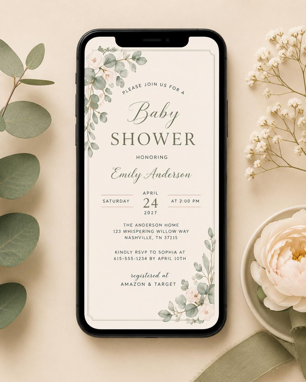 Botanical Baby Shower Invitation Template preview 2