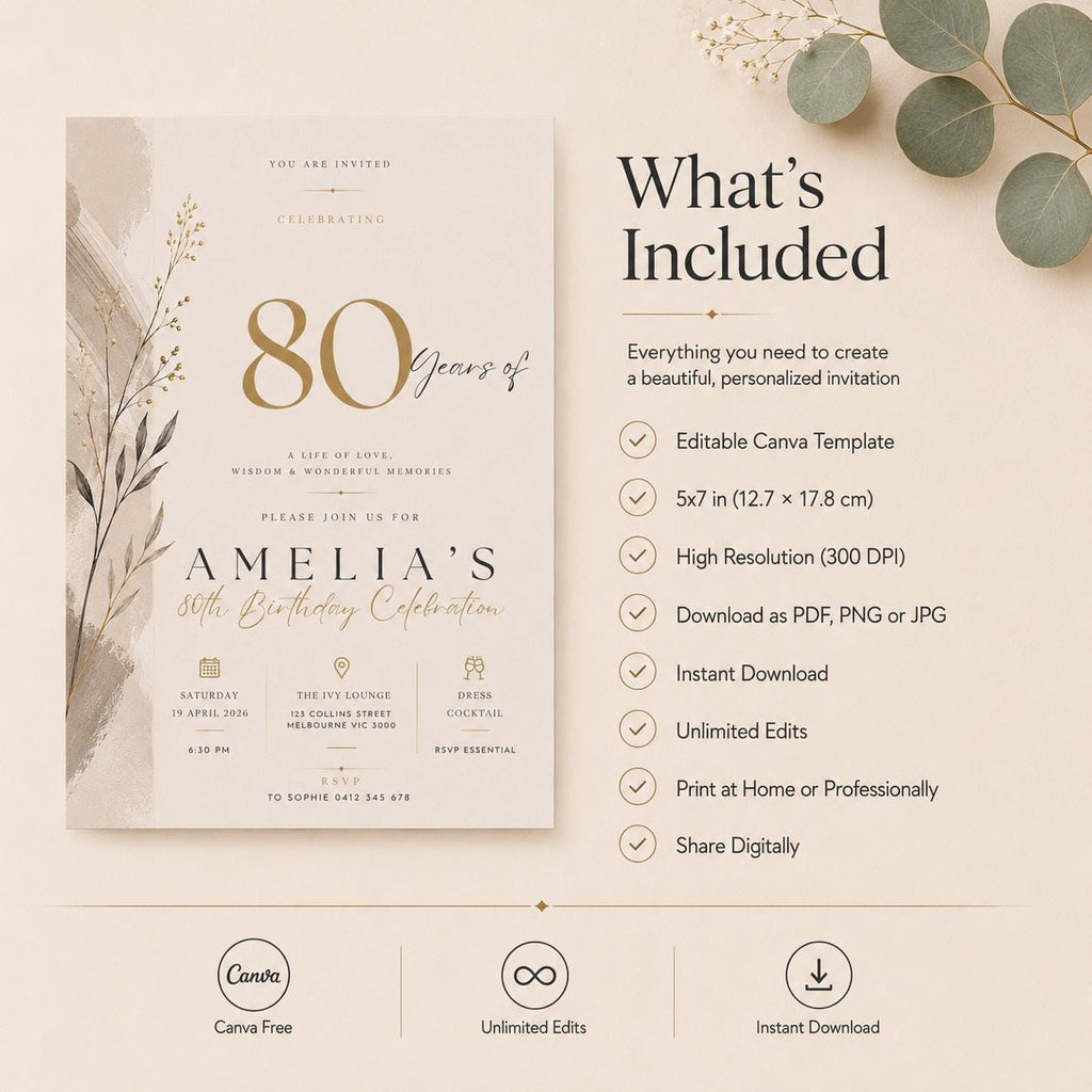 80th Birthday Invitation Template preview 5