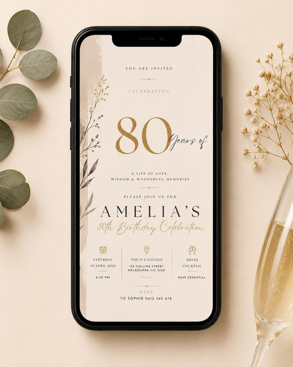 80th Birthday Invitation Template preview 2
