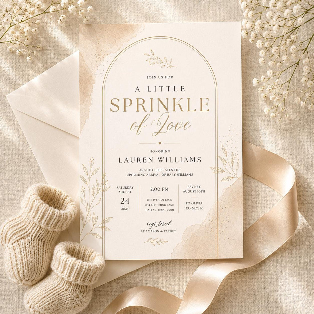 Elegant Neutral Baby Sprinkle Invitation Template preview 1