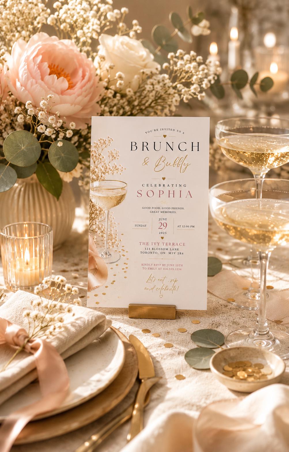 Brunch and Bubbly Invitation Template preview 3