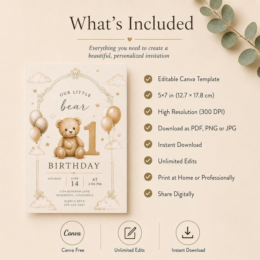 Beary First Birthday Invitation preview 4