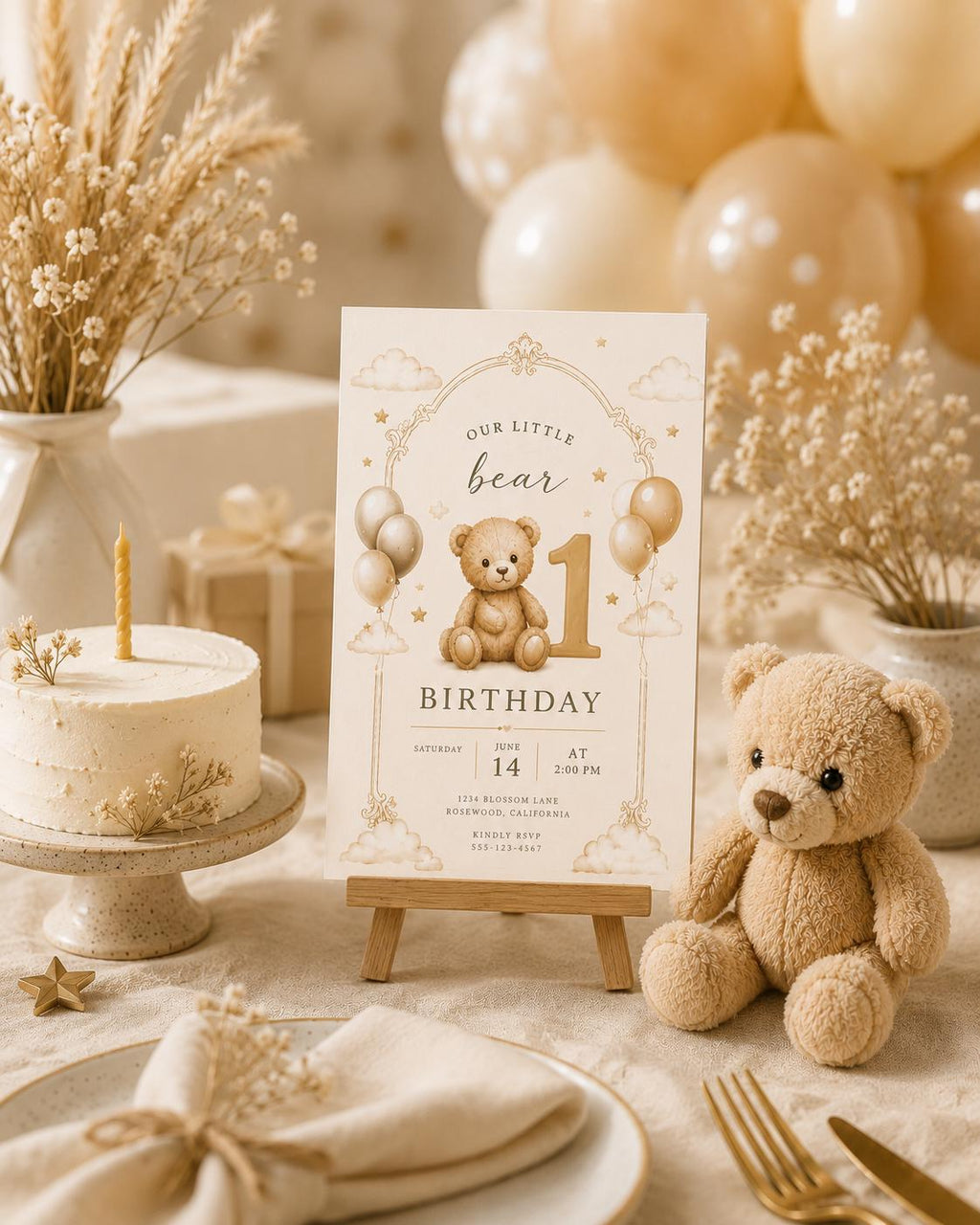 Beary First Birthday Invitation preview 3