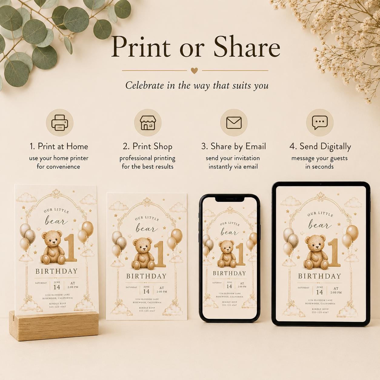 Beary First Birthday Invitation preview 6