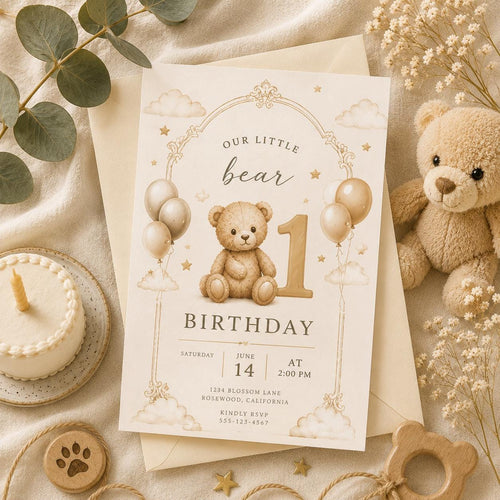 Beary First Birthday Invitation preview 1