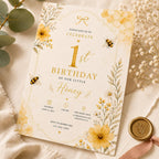 Bee First Birthday Invitation – printable template preview 1
