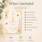 Bee First Birthday Invitation – printable template preview 4