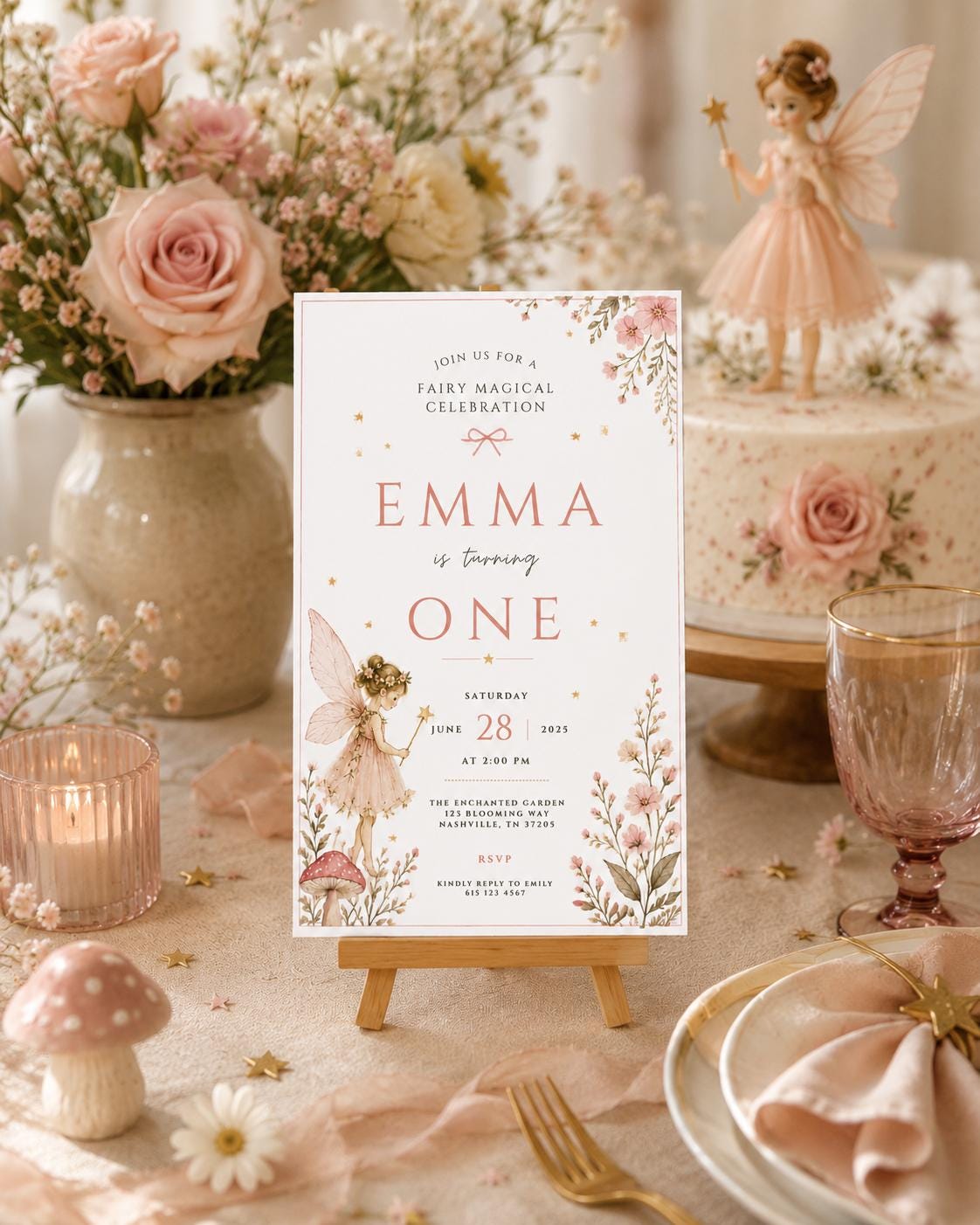 Fairy First Birthday Invitation – printable template preview 3