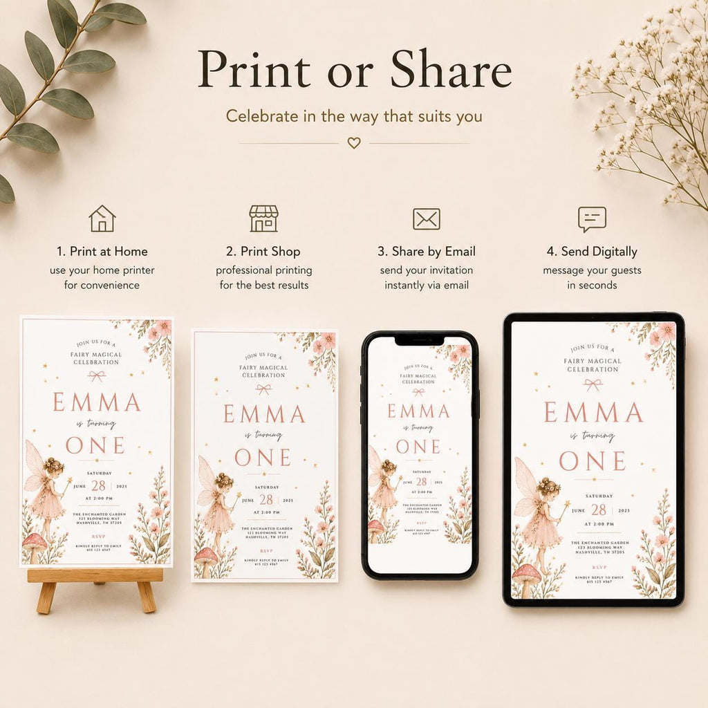 Fairy First Birthday Invitation – printable template preview 6