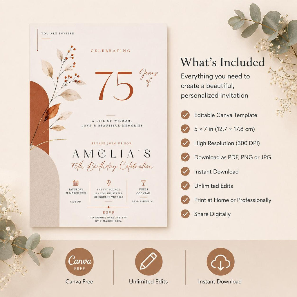 75th Birthday Invitation Template preview 4