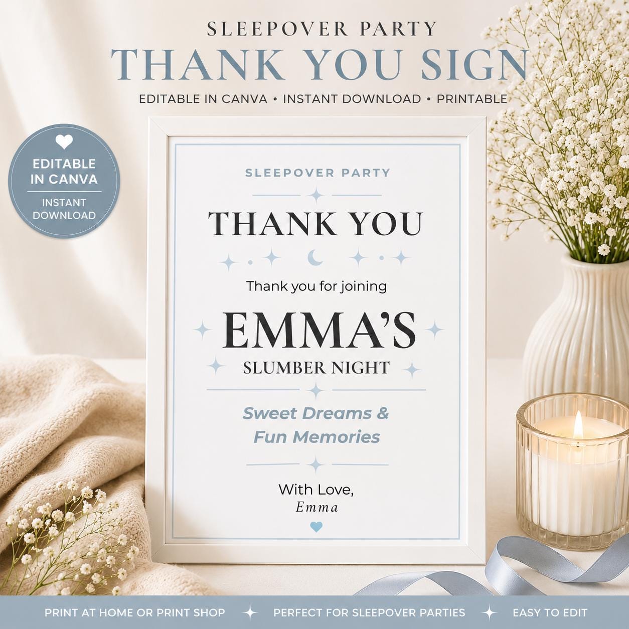Sleepover Party Thank You Card preview 1